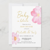 Invitation Bébé rose en fleurs (Devant)