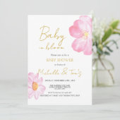 Invitation Bébé rose en fleurs (Debout devant)