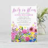 Invitation Bébé rose en fleurs Baby shower floral (Debout devant)