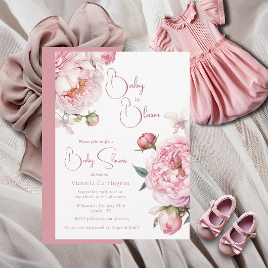 Invitation Bébé rose en fleurs Baby shower Floral moderne