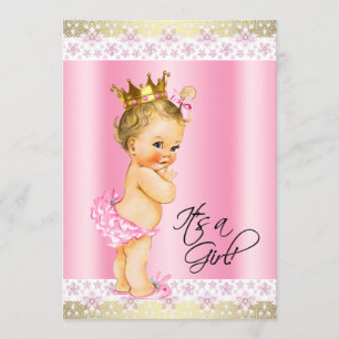 Invitation Bébé rose et or fille douche Blonde
