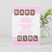 Invitation Bébé rose fille (Debout devant)