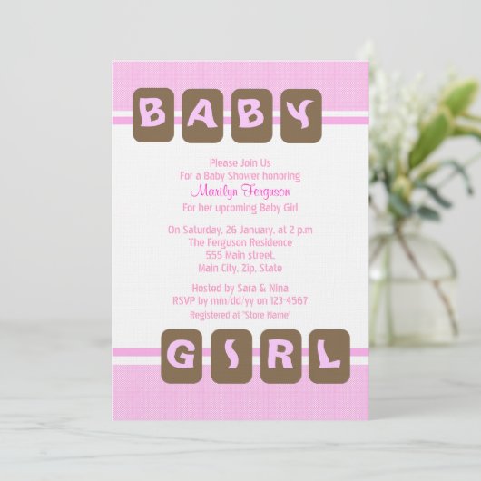 Invitation Bébé rose fille (Debout devant)