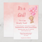 Invitation Bébé rose Fille Bébé Attendre Teddy Bear Baby show (Devant / Derrière)