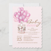 Invitation Bébé rose Fille Douche mignonne Balloon élégant (Devant)