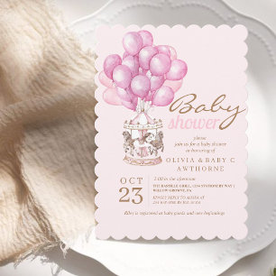 Invitation Bébé rose Fille Douche mignonne Balloon élégant