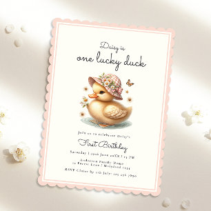 Invitation Bébé Rose fille Lucky Canard premier anniversaire