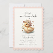 Invitation Bébé Rose fille Lucky Canard premier anniversaire (Devant)