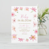 Invitation Bébé rose floral dans le Baby shower en fleur (Debout devant)
