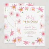 Invitation Bébé rose floral dans le Baby shower en fleur (Devant / Derrière)