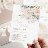 Invitation Bébé rose floral dans le Baby shower en fleur