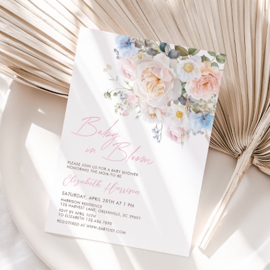 Invitation Bébé rose floral dans le Baby shower en fleur