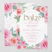 Invitation Bébé rose floral dans le Baby shower en fleur (Devant / Derrière)
