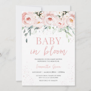 Invitation Bébé rose floral dans le Baby shower en fleur