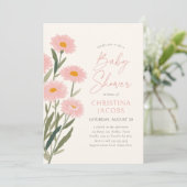 Invitation Bébé rose floral dans le Baby shower en fleur (Debout devant)