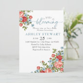Invitation Bébé rose floral dans le Baby shower Fille en fleu (Debout devant)