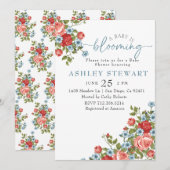 Invitation Bébé rose floral dans le Baby shower Fille en fleu (Devant / Derrière)