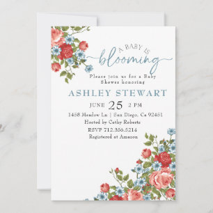 Invitation Bébé rose floral dans le Baby shower Fille en fleu