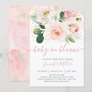 Invitation Bébé rose Floral Dans Le Baby shower Fleuri