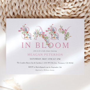 Invitation Bébé rose Floral En Fleur Baby shower Fille