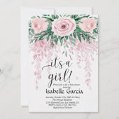 Invitation Bébé rose floral en fleur Douche fille (Devant)