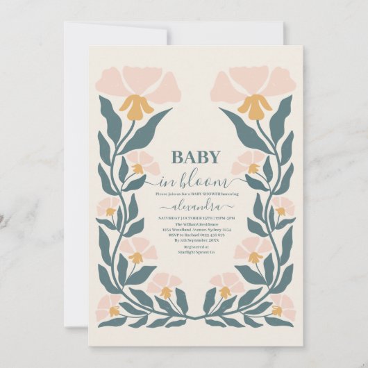 Invitation Bébé rose floral en fleur Douche fille (Devant)