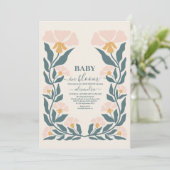 Invitation Bébé rose floral en fleur Douche fille (Debout devant)