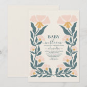 Invitation Bébé rose floral en fleur Douche fille (Devant / Derrière)