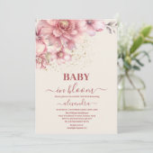 Invitation Bébé rose floral en fleur Douche fille (Debout devant)