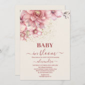 Invitation Bébé rose floral en fleur Douche fille (Devant / Derrière)