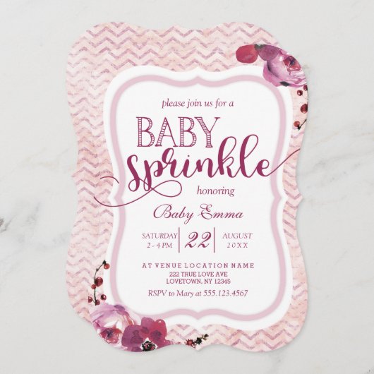 Invitation Bébé rose floral fille saupoudrer douche Invitatio (Devant / Derrière)