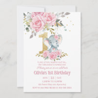 Bébé rose floral mignon Eléphant Un 1er anniversai