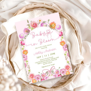 Invitation Bébé rose floral mignon en Fleur Douche fille