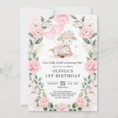 Invitation Bébé rose floral rousse agneau mouton fille Annive (Devant)