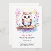 Invitation Bébé rose Hibou Douche fille (Devant / Derrière)