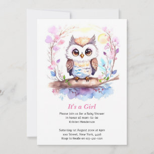 Invitation Bébé rose Hibou Douche fille