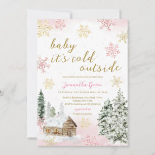 Invitation Bébé rose Il fait froid dehors Baby shower