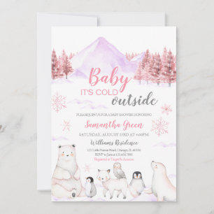 Invitation Bébé rose Il fait froid dehors Baby shower