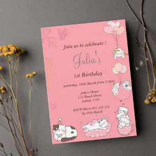 Invitation bébé rose kitty anniversaire