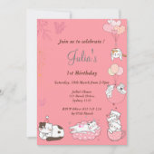 Invitation bébé rose kitty anniversaire (Devant)