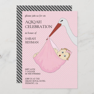 Invitation Bébé rose mignon fille Aqiqah