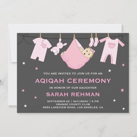 Invitation Bébé rose mignonne fille Aqiqah (Devant)