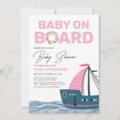 Invitation Bébé rose nautique sur le Baby shower de bord (Devant)
