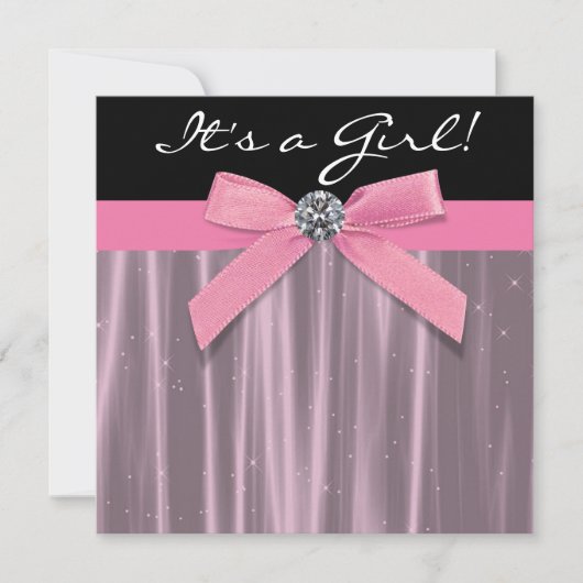 Invitation Bébé rose noir fille douche (Devant)