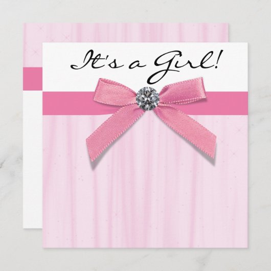 Invitation Bébé rose noir fille douche (Devant / Derrière)