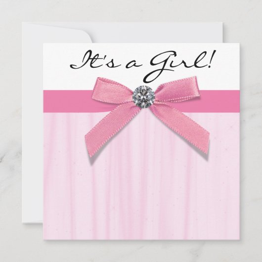 Invitation Bébé rose noir fille douche (Devant)