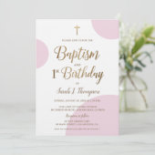 Invitation Bébé rose or fille Baptême 1er anniversaire (Debout devant)