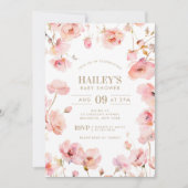 Invitation Bébé rose or floral en Baby shower de fleurs (Devant)