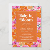 Invitation Bébé rose orange en fleurs Baby shower Floral Retr (Devant)