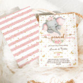 Invitation Bébé rose pâle Eléphant fille Douche